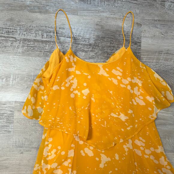 W118 by Walter Baker Yellow Midi Dress Layered Sheer Flutter M - Picture 4 of 7